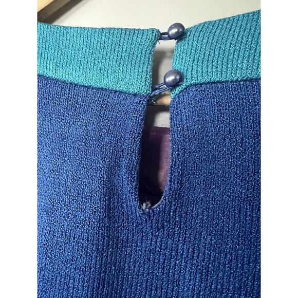 Vintage 80s Anthony Sicari Blue Abstract Knit Sweater Dress Size 12 USA Made - Picture 6 of 6